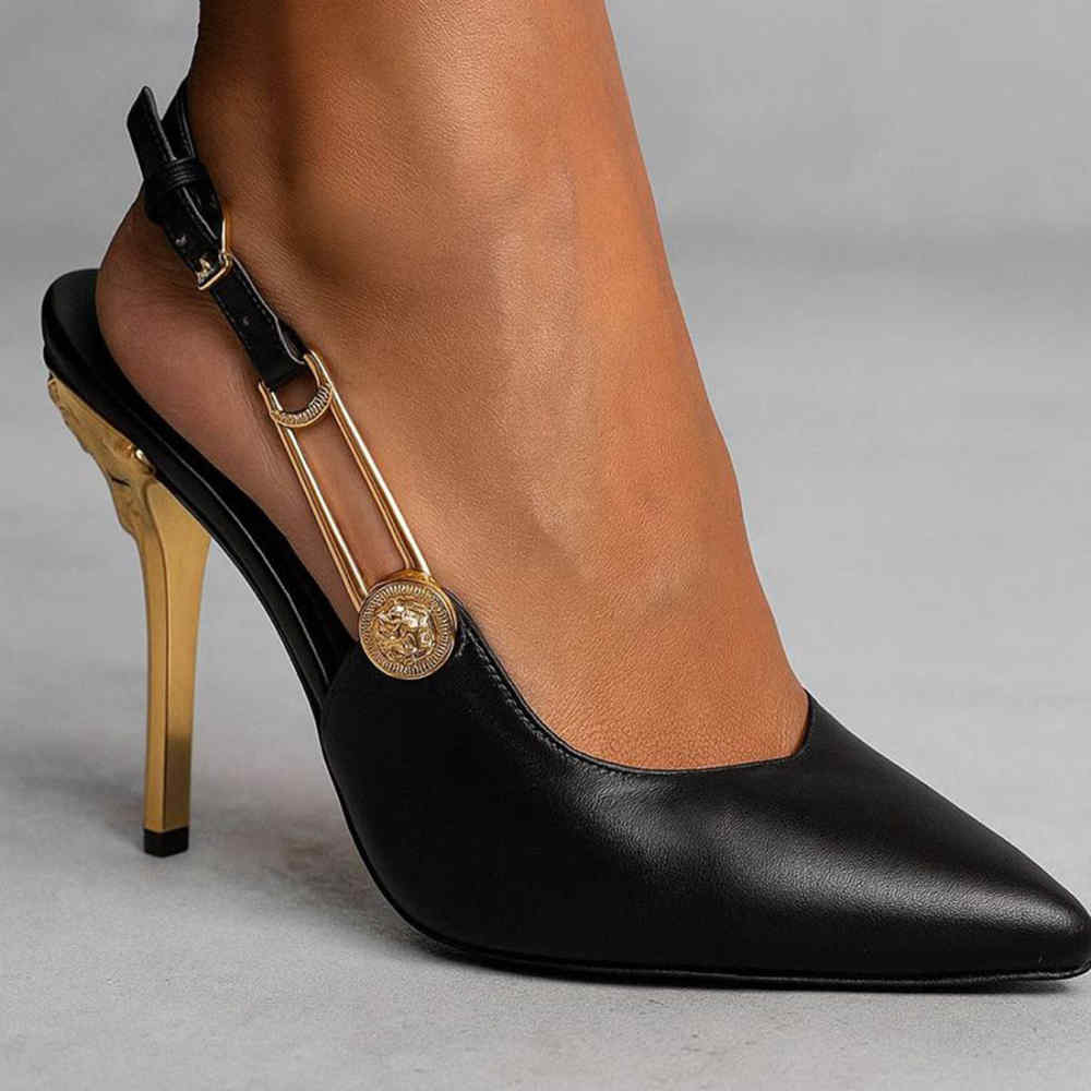 Versace Safety Pin Slingback Heels Sandals