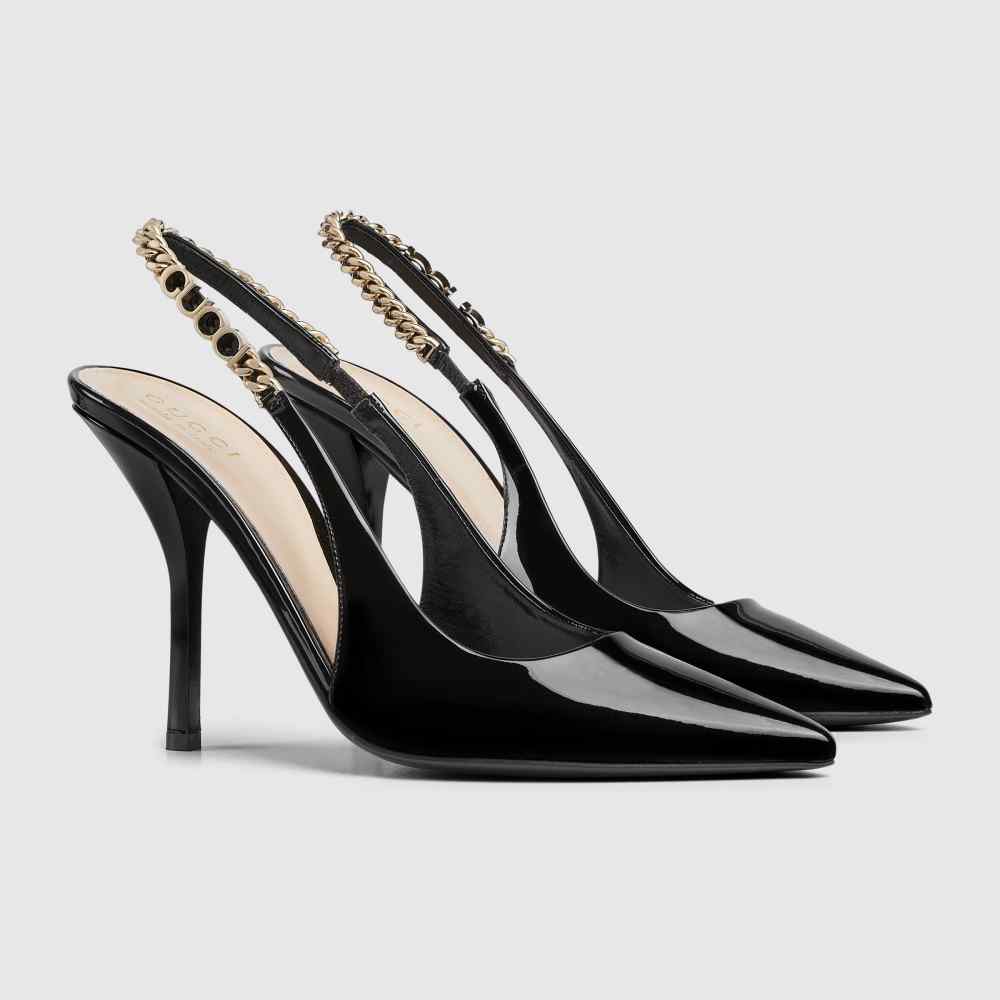 Gucci Signoria Black Slingback Heels Sandles