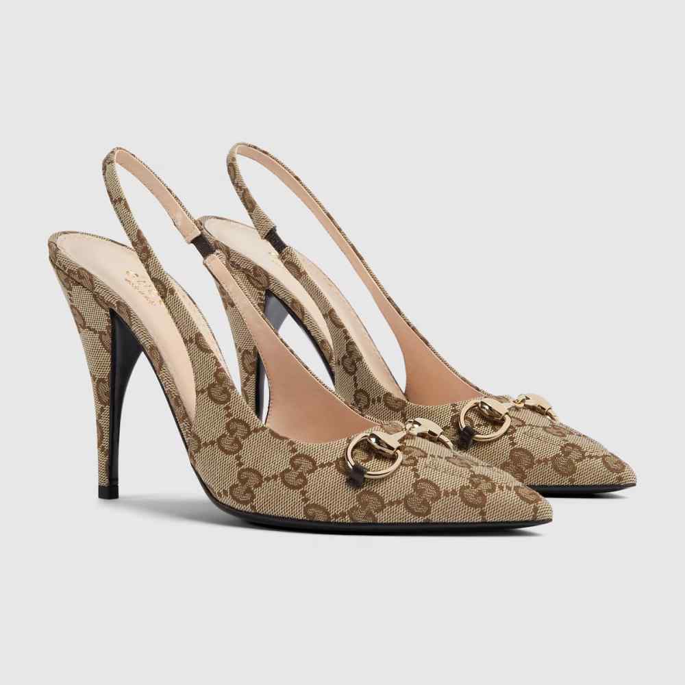 Gucci Beige Women's slingback pump with Horsebit Heels Sandals