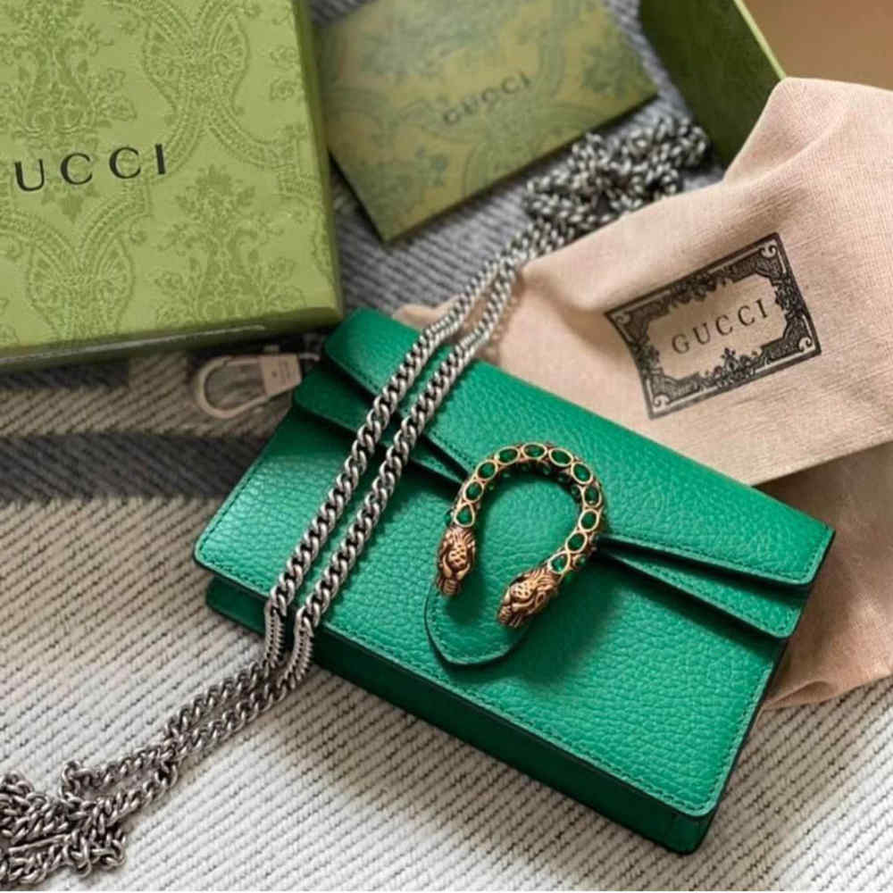 Gucci Crystal Dragon Green Leather Sling Bag