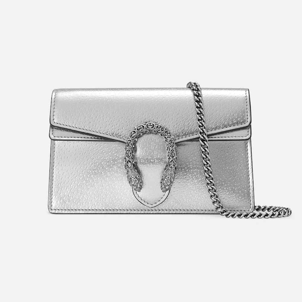 Gucci Crystal Dragon Silver Leather Sling Bag