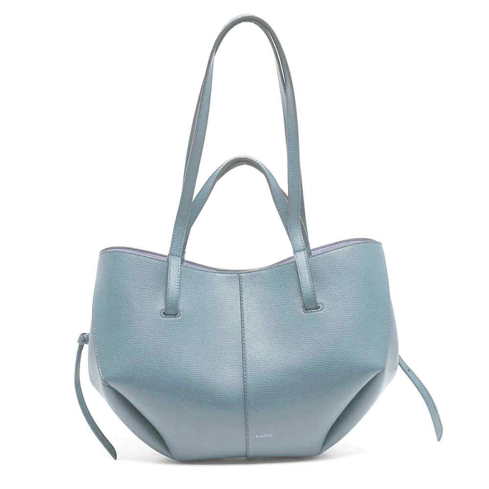 Polene Grained Blue Leather Tote Bag