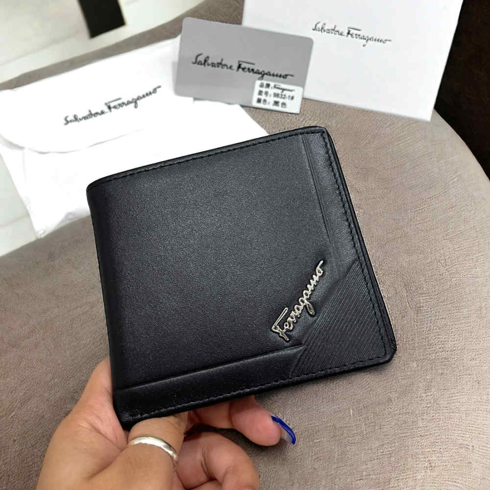 Ferragamo Black Leather Compact Wallet