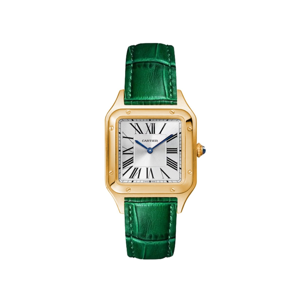 Cartier Santos Dumont quartz movement, gold, green leather Band watch WGSA0032