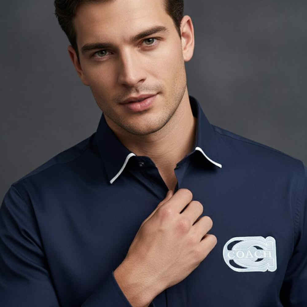 Coach Embroidered Blue Premium Cotton Shirt
