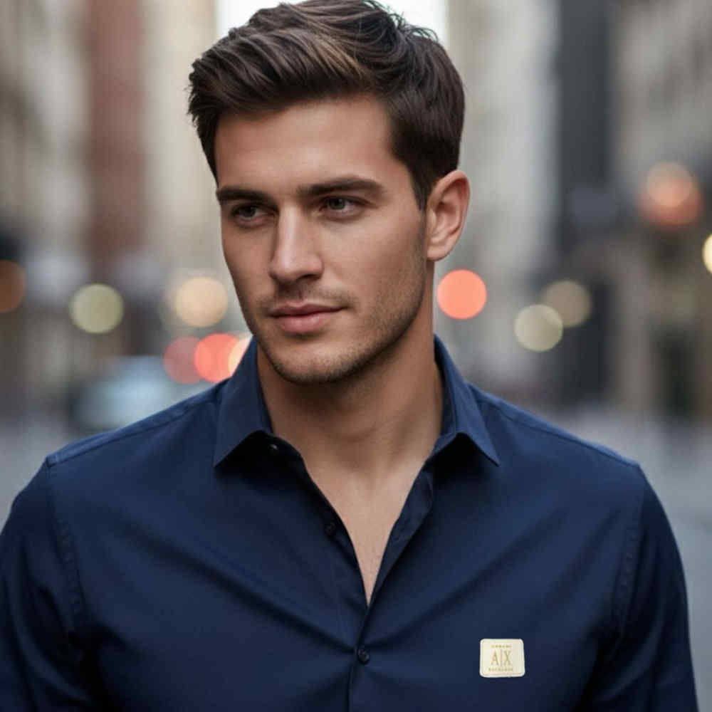 Armani Exchange Navy Blue Cotton Shirt