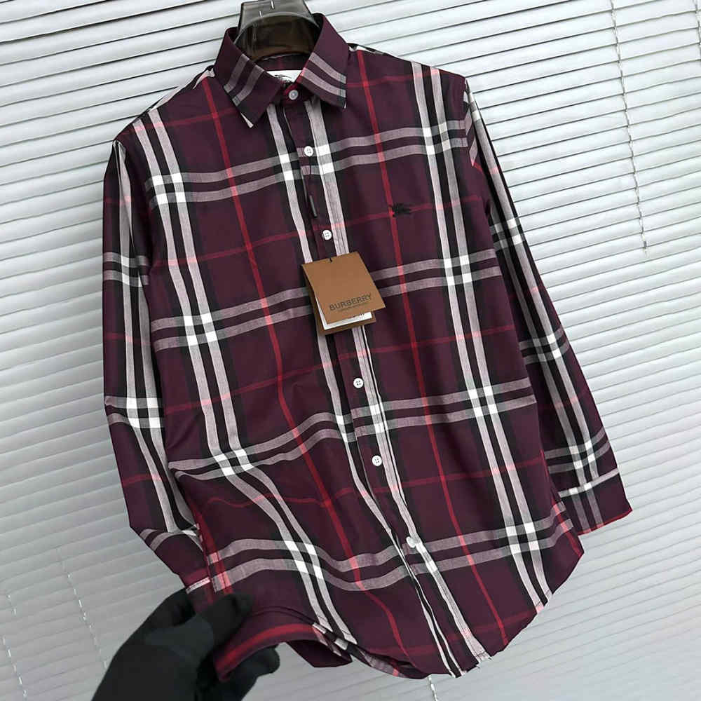 Burberry Checked Wine Premium Shirt