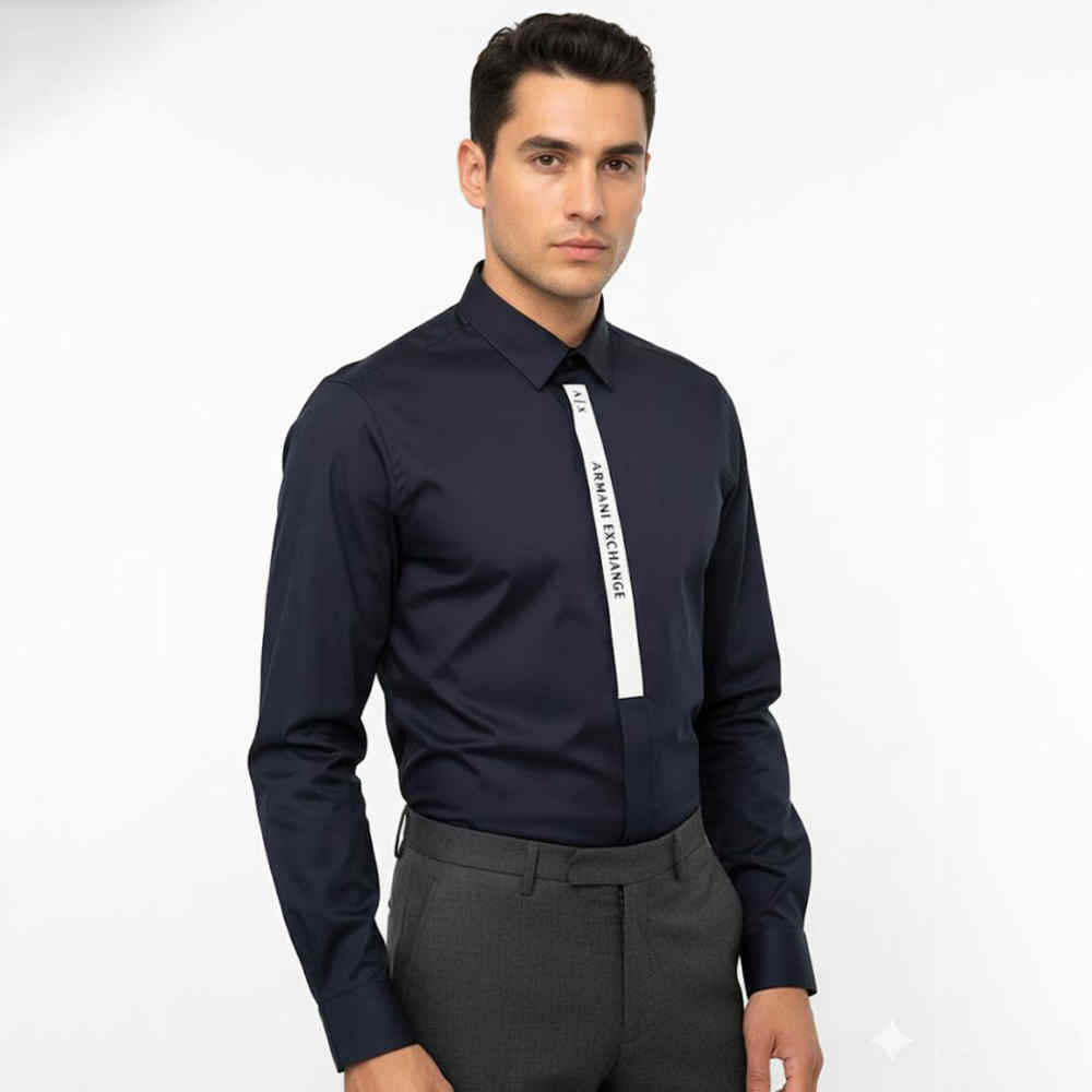 Armani Exchange Navy Blue Cotton Shirt