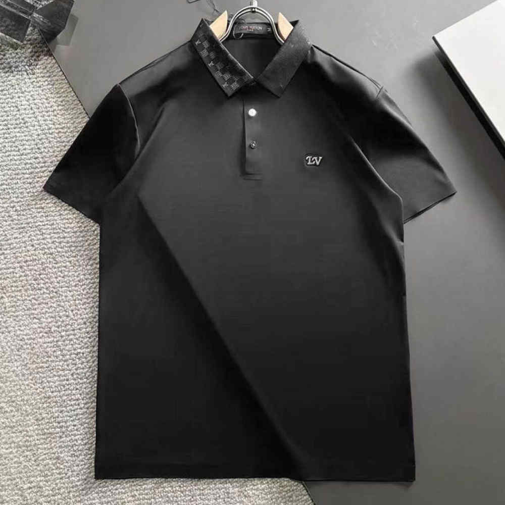 Louis Vuitton Black Embroidery Logo Premium Polo T-shirt