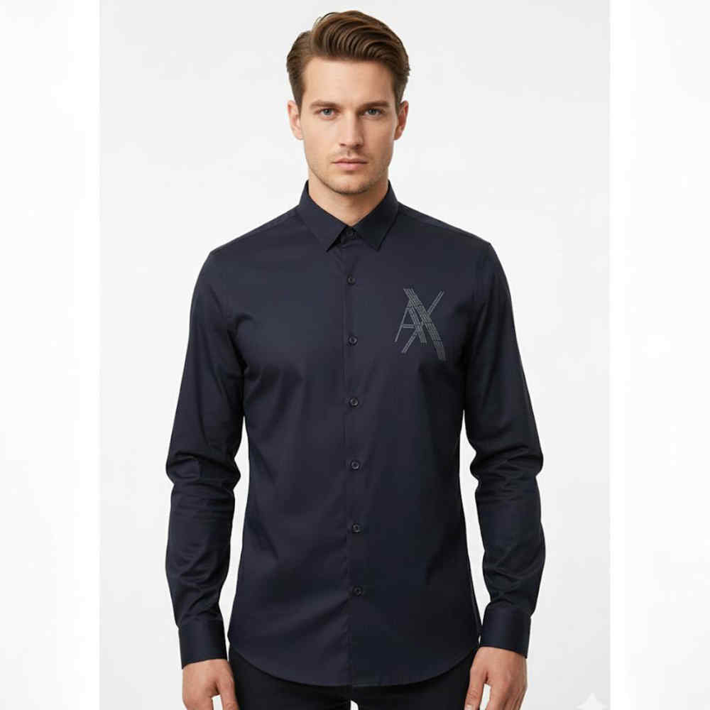 Armani Exchange Navy Blue Cotton Shirt