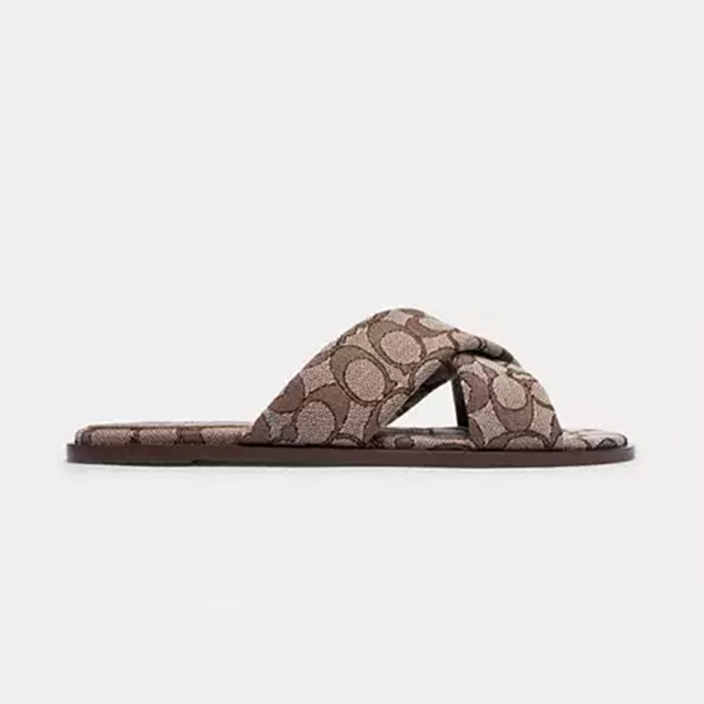 Coach Brown Criss Cross Women's Flat Sandal