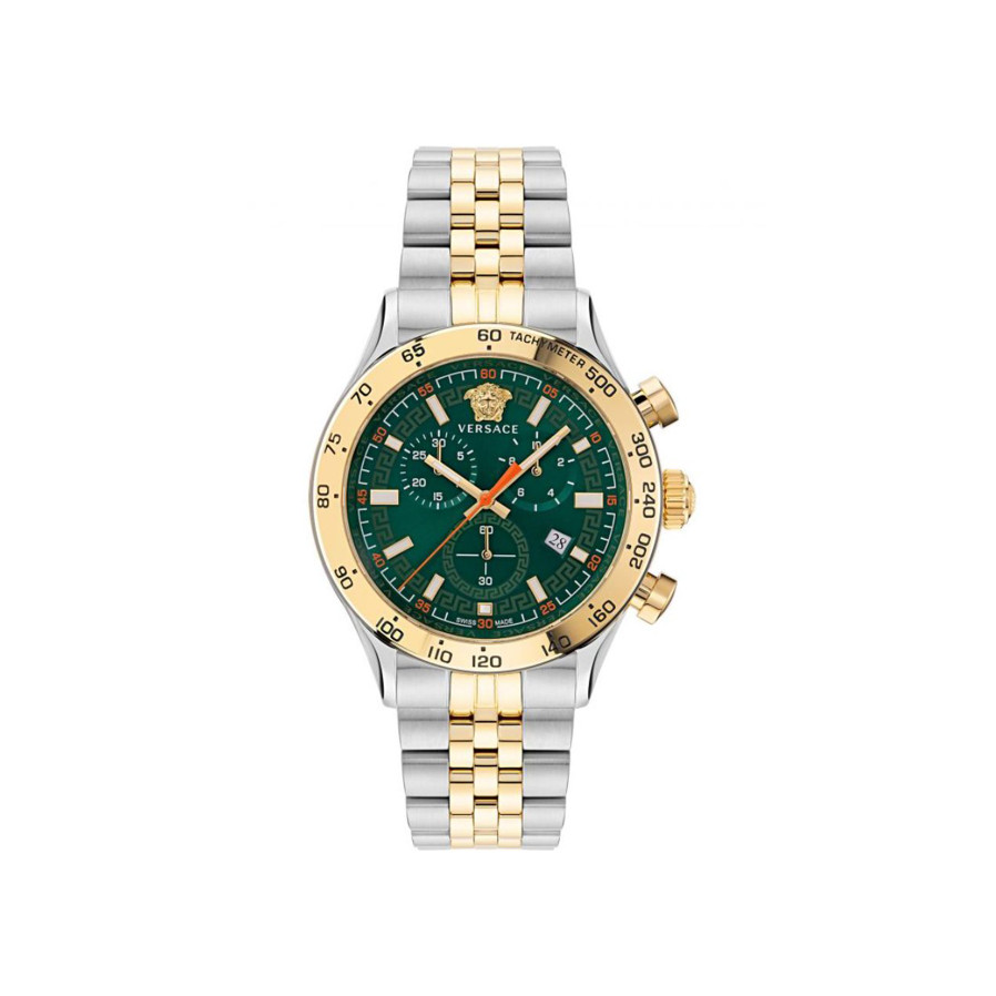 Versace Men Embellished Dial & Stainless Steel Bracelet Style Straps Analogue Watch VE2U00522
