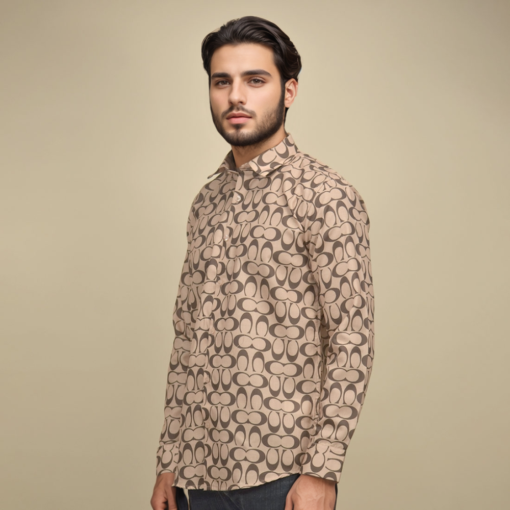 Coach Monogram Printed Brown Premium Quality Shirt