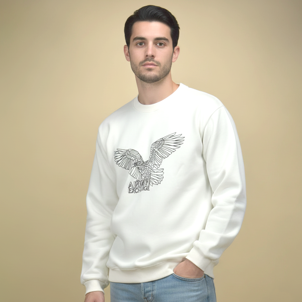 Armani Exchange Eagle Print Off-white Premium Sweatshirt