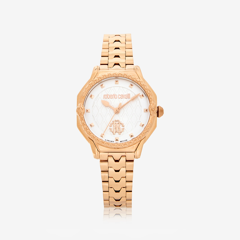Roberto Cavalli By Franck Muller White Dial Rose Gold Strap Watch RV1L225M0061