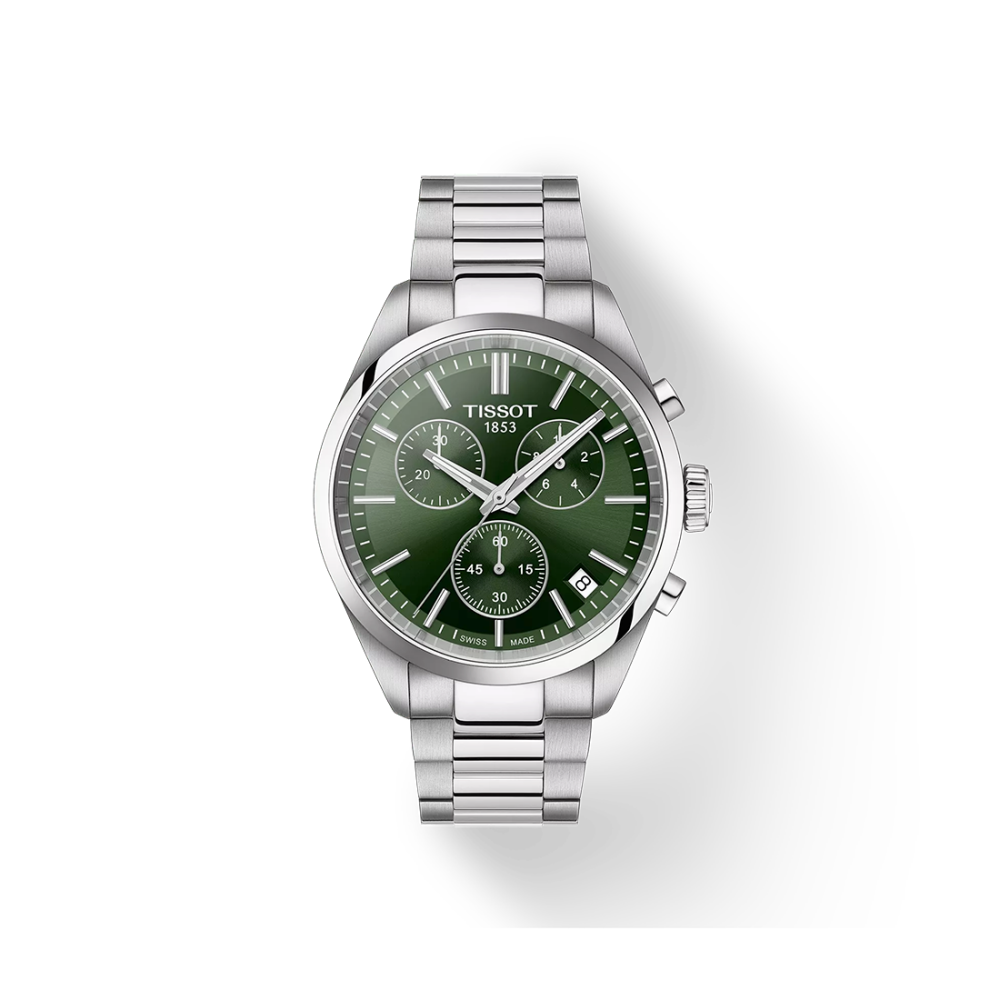 Tissot PR 100 Chronograph Men's Watch with Green Dial, Stainless Steel Bracelet T150.417.11.091.00