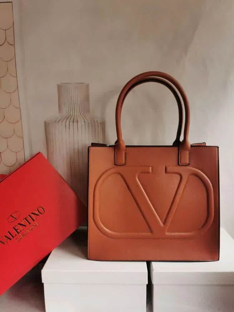 Valentino Viva Superstar V Logo Brown Tote Bag