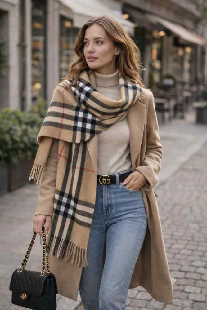 Burberry Check Cashmere Brown Stole