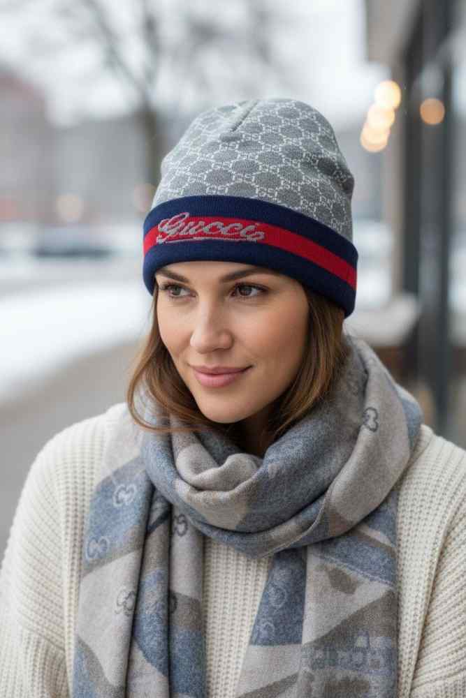 Gucci Monogram Grey Premium Edition Cashmere Beanie