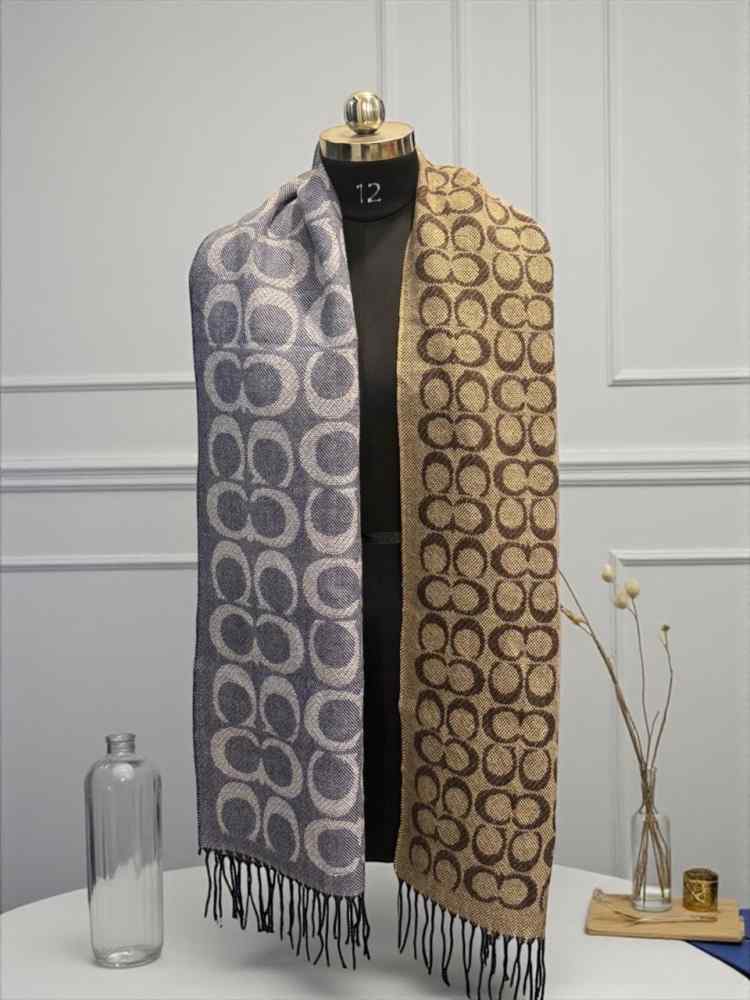 Coach Signature Brown/Blue C Border Woollen Reversible Stole