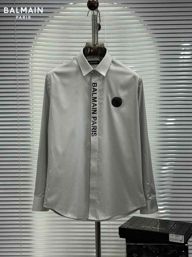 Balmain Embroidered Grey Premium Cotton Shirt