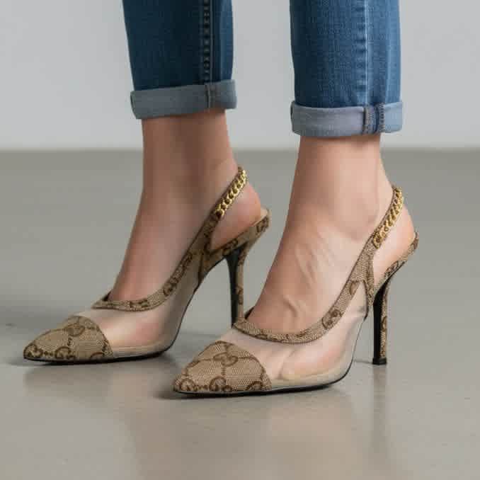Gucci Beige Women's Signora Transparent with Horsebit Heels Sandals