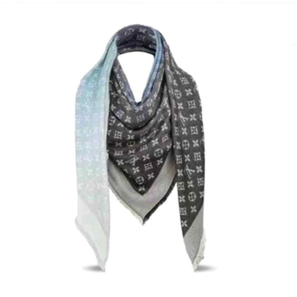 Louis Vuitton Black & Blue Semi Wollen Monogram Gradient Shawl