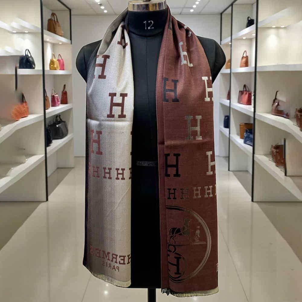 Hermes Brown Cashmere Reversible Stole