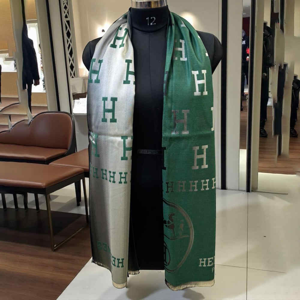 Hermes Green Cashmere Reversible Stole