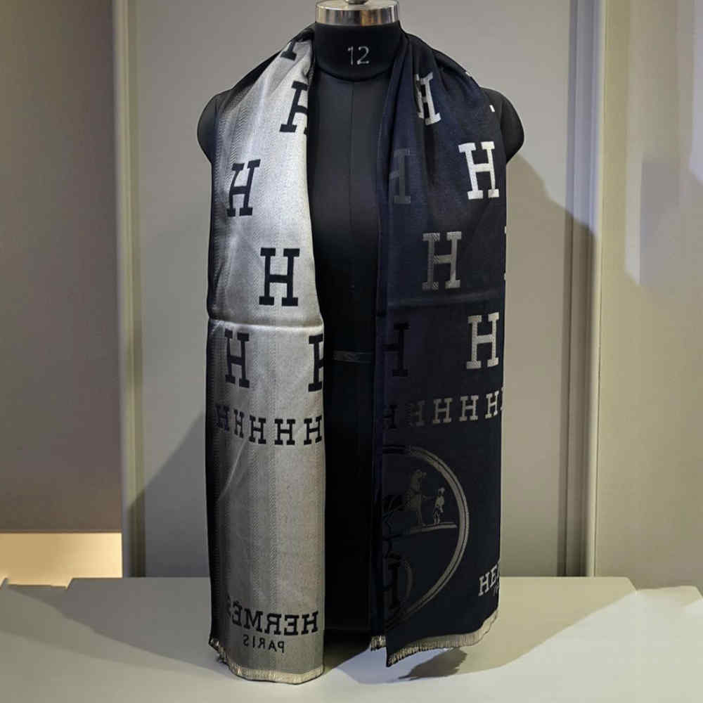 Hermes Black Cashmere Reversible Stole