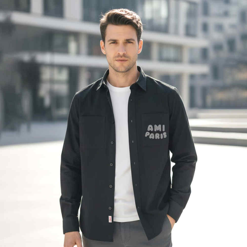 Ami Paris Embroidery Logo Black Cotton Shirt