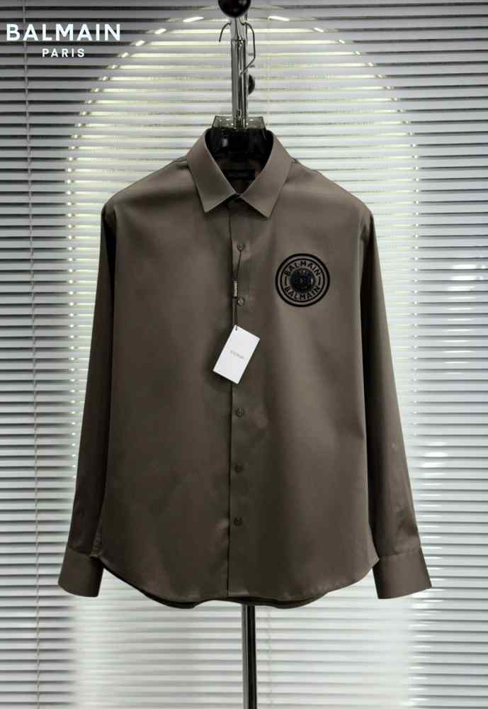 Balmain Embroidered Brown Premium Cotton Shirt