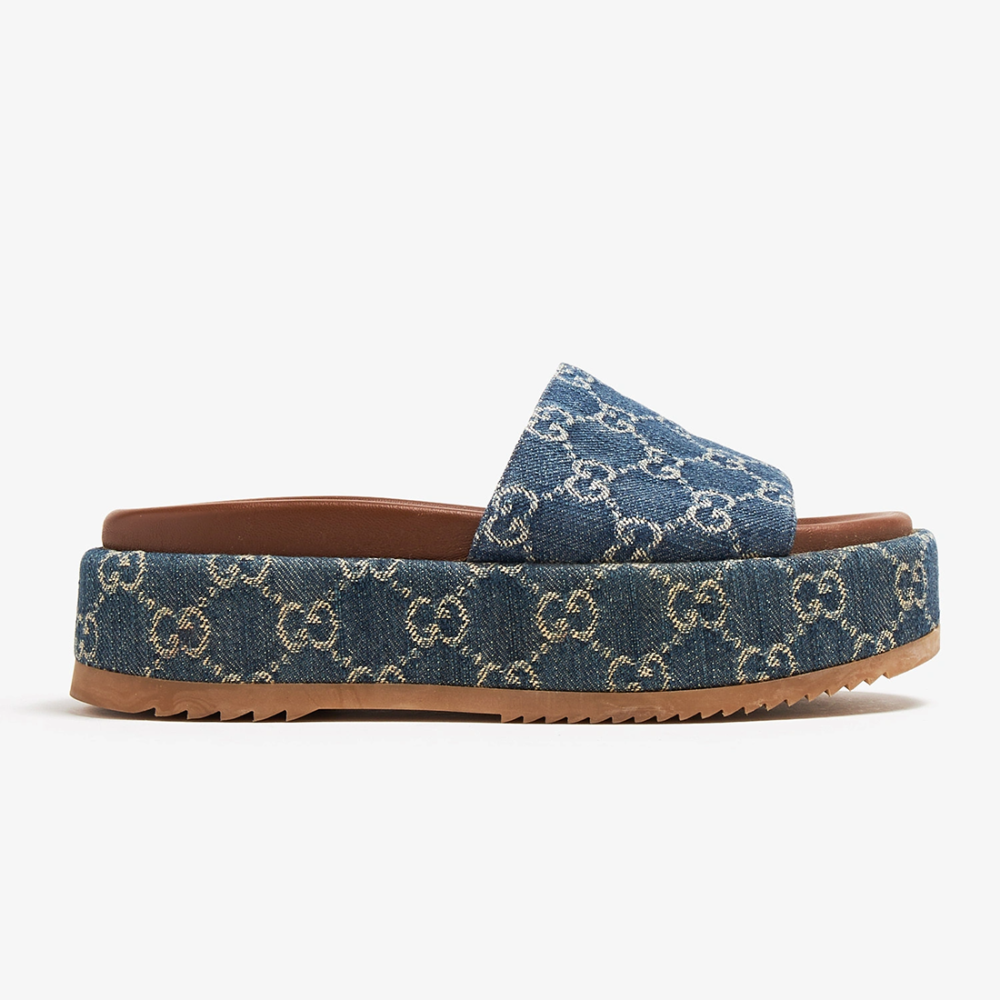 Gucci Angelina Blue Platform Slide Sandals
