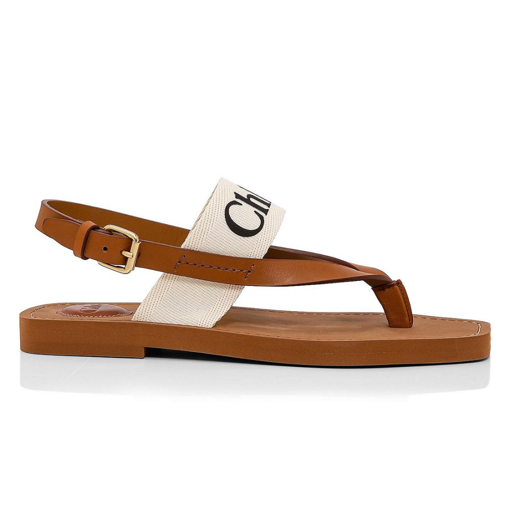 Chloe White Woody Canvas & Rubber Flat Sandal