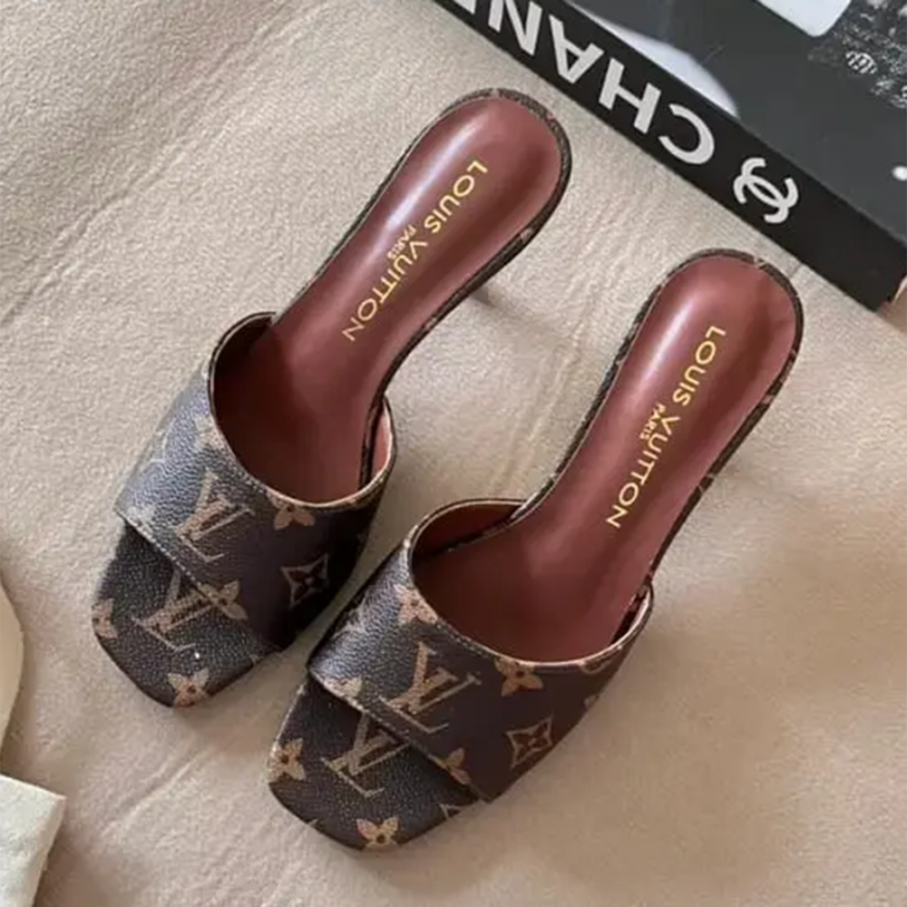 Louis Vuitton Brown Leather Premium Quality Heel Sandals