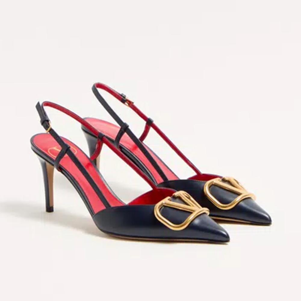 Valentino Vlogo Signature Black Leather Premium Quality Heel Sandals