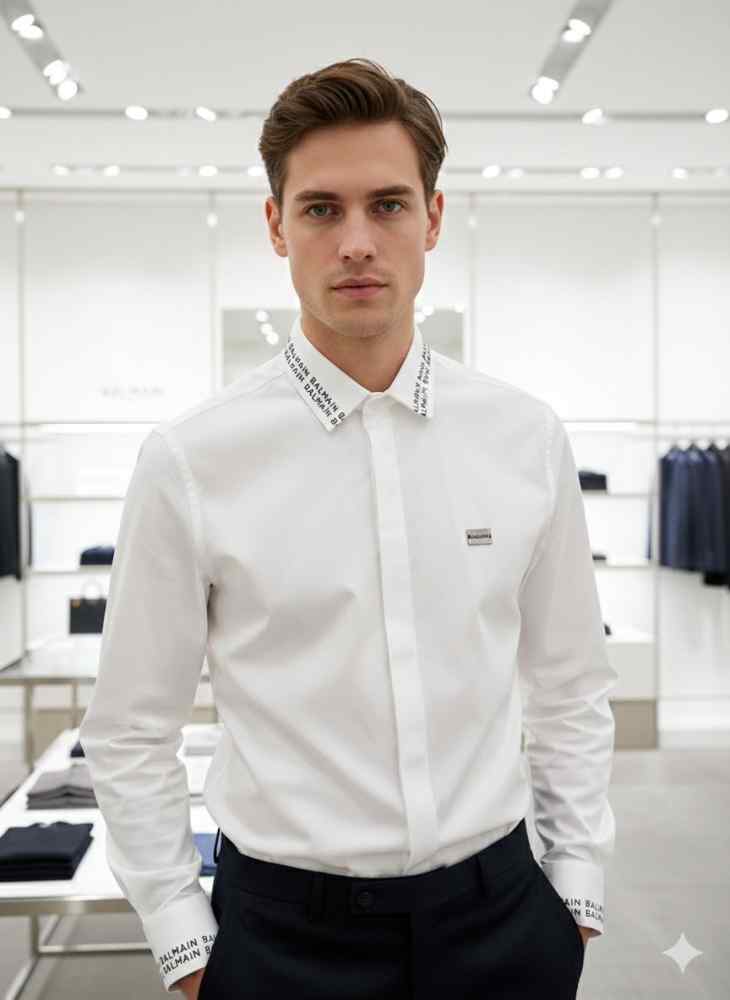 Balmain Embroidered White Premium Cotton Shirt