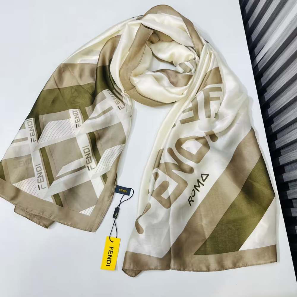 Fendi "FF" Designer Beige Silk Stole