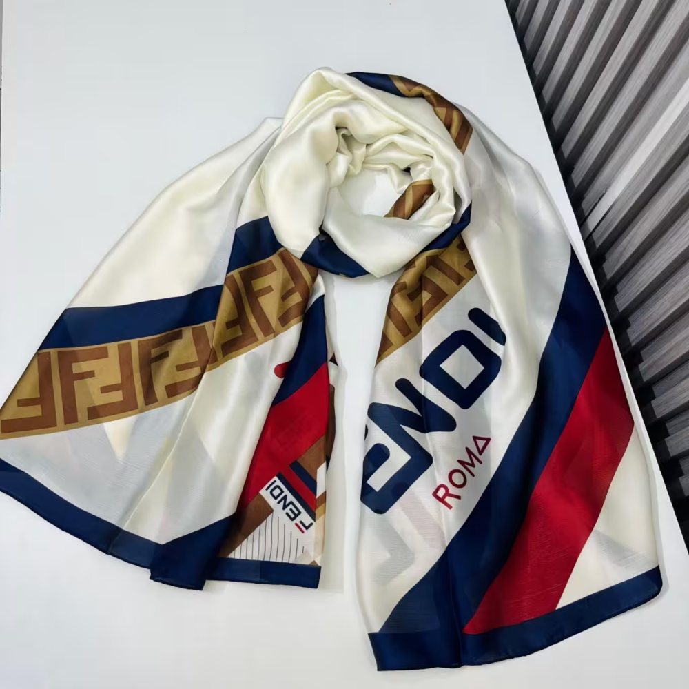 Fendi "FF" Designer Cream Silk Stole