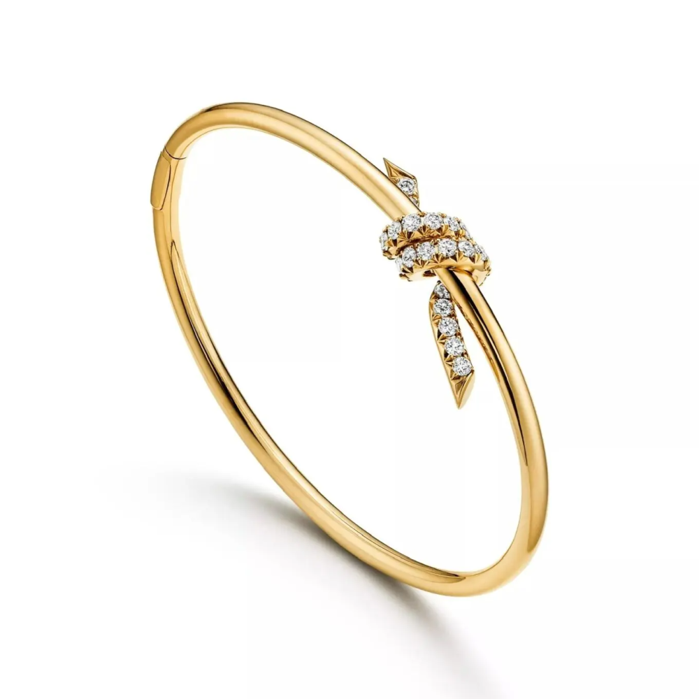 Tiffany Knot Wire Bangle in Yellow Gold with Diamonds