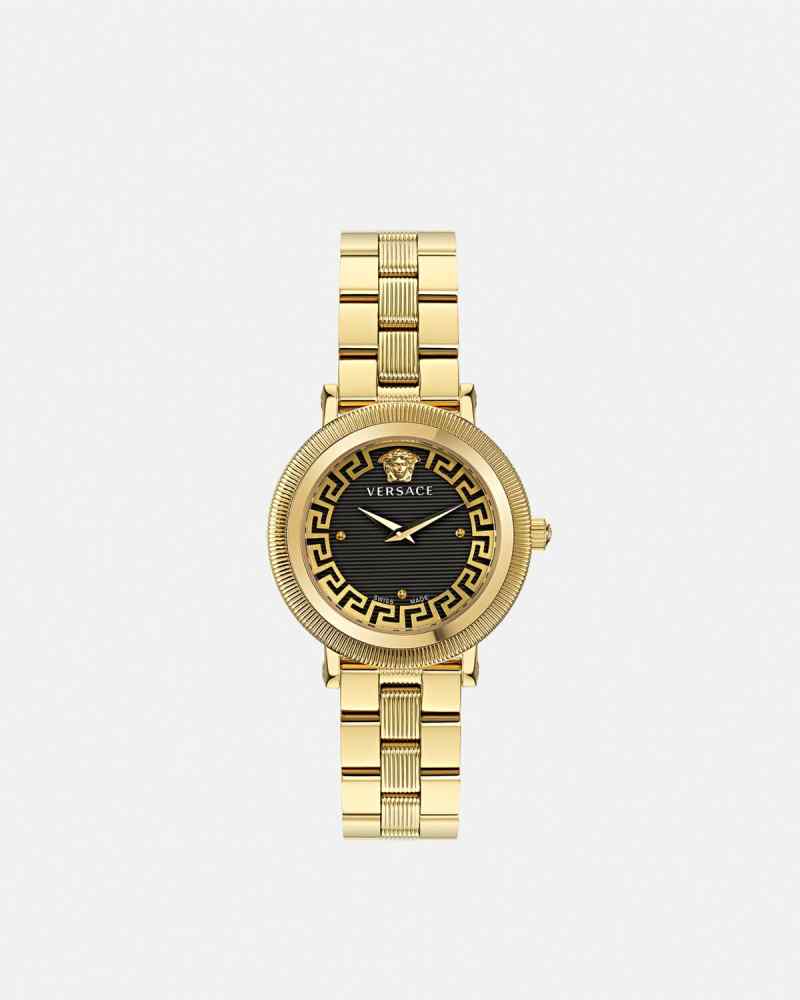 Versace Women Textured Black Dial and Stainless Steel Straps Analogue Watch VE7F00623