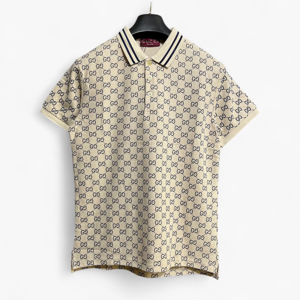 Gucci GG Cotton Piquet Jacquard Cream Polo Shirt