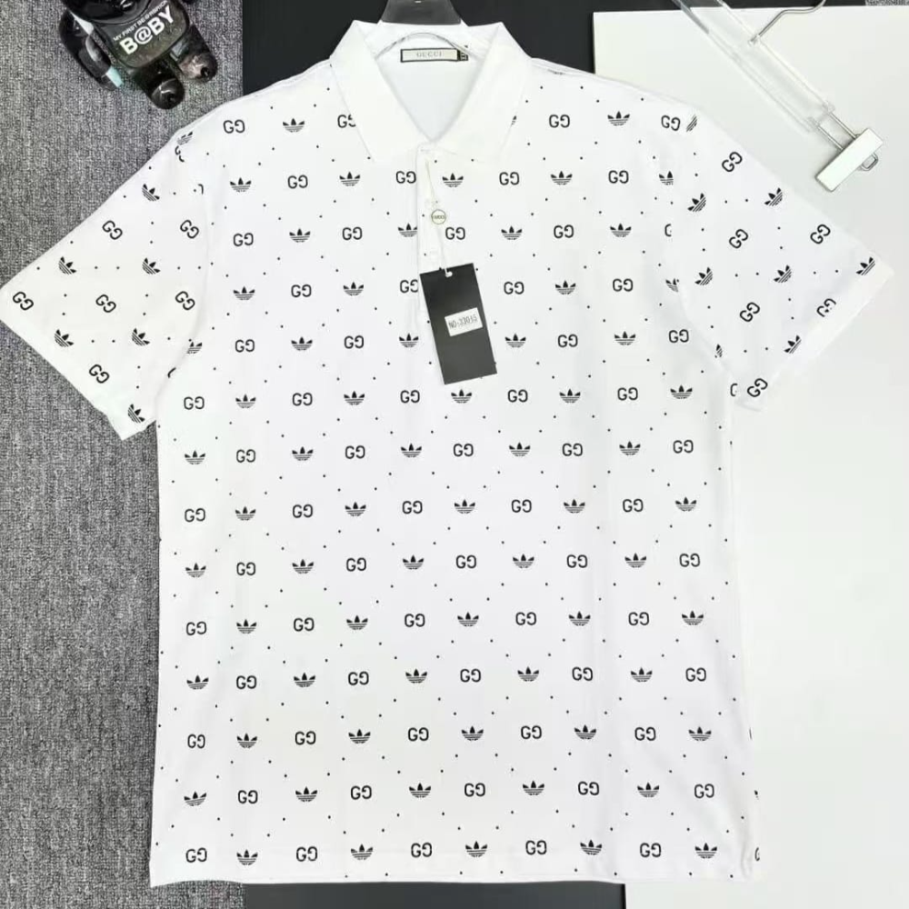 Gucci x Adidas Cotton Piquet White Polo Shirt
