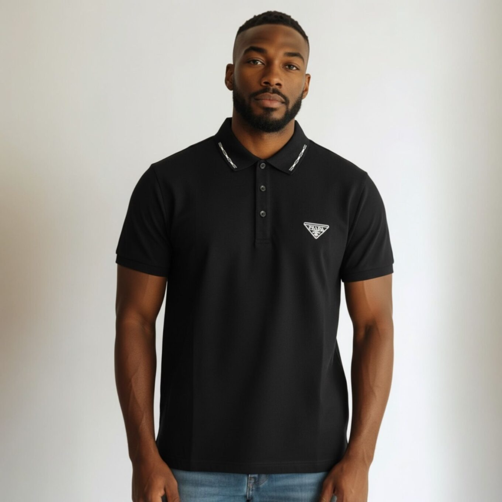 Prada Logo Black Cotton Polo T-shirt