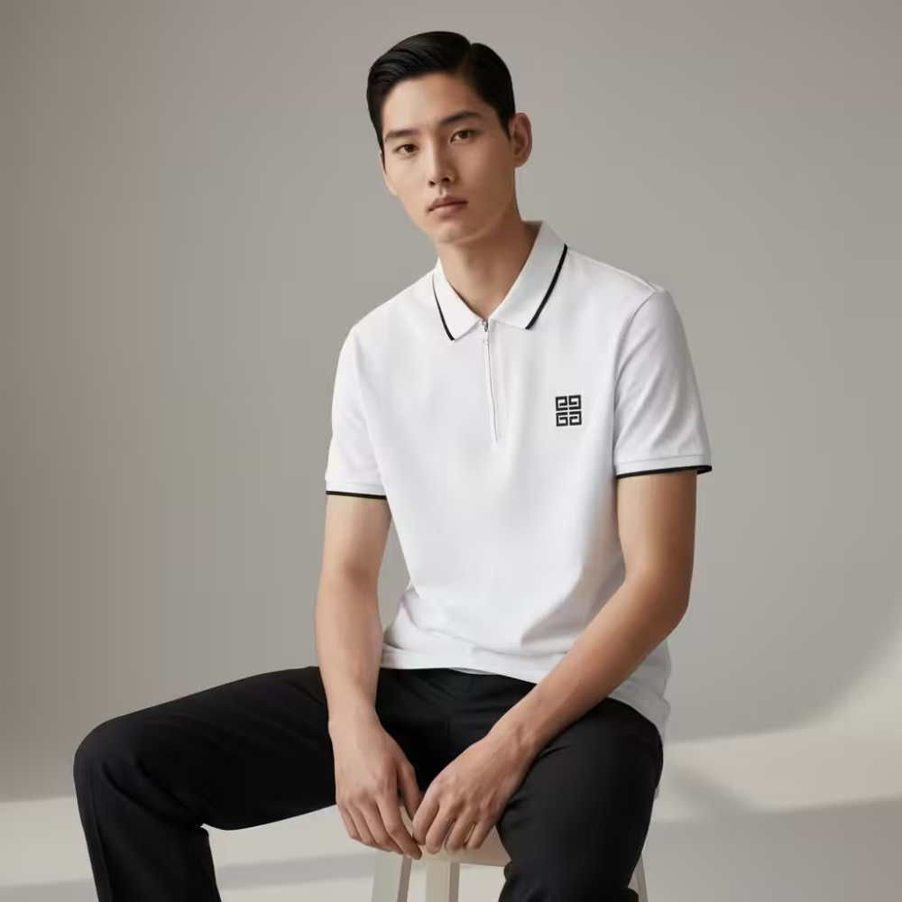 Givenchy 4G Logo Zip-Up White Polo Shirt