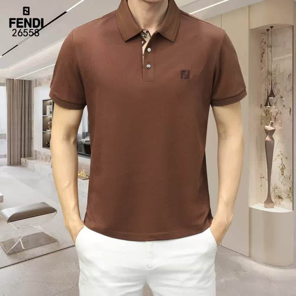Fendi Brown Embroidery Logo Premium T-shirt