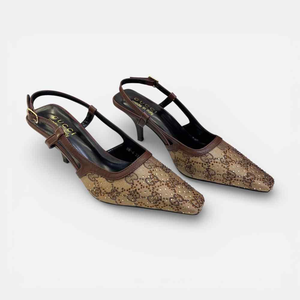 Gucci Women's Brown Slingback Heels Sandles