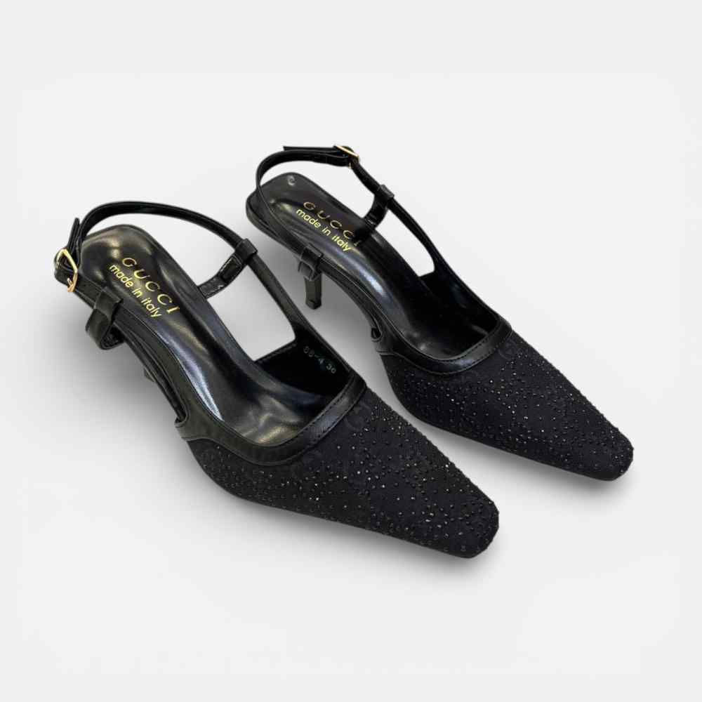 Gucci Women's Black Slingback Heels Sandles