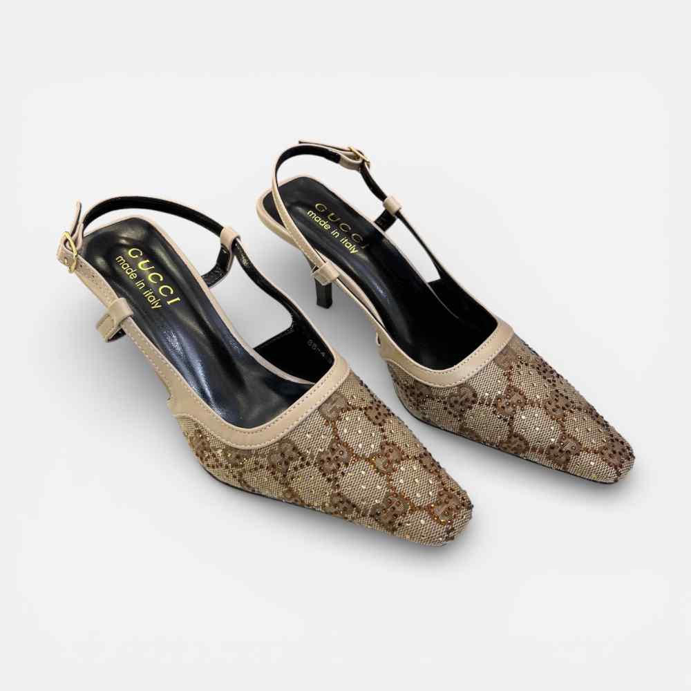 Gucci Women's Beige Slingback Heels Sandles