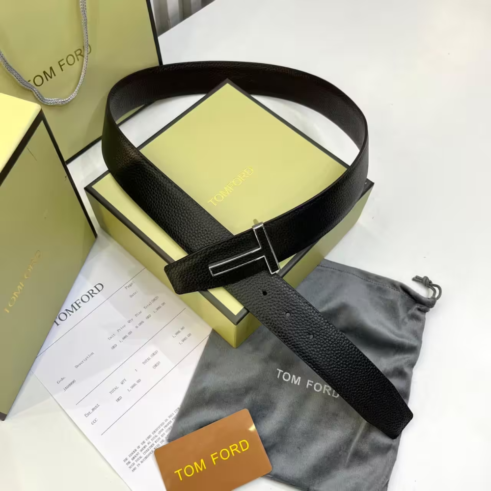 Tom Ford Signature T Reversible Black Leather Belt